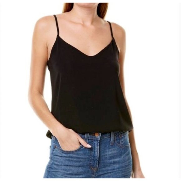 J Crew Black Sheer Chiffon V Neck Cami Tank Top XS Spaghetti Strap - Picture 7 of 7